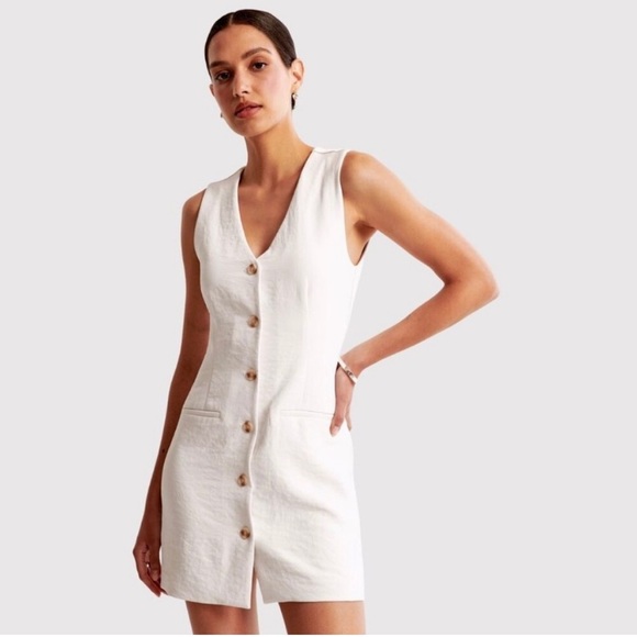 Abercrombie & Fitch Dresses & Skirts - Abercrombie & Fitch Sleeveless Linen Blend White Button-Front Vest Dress XL